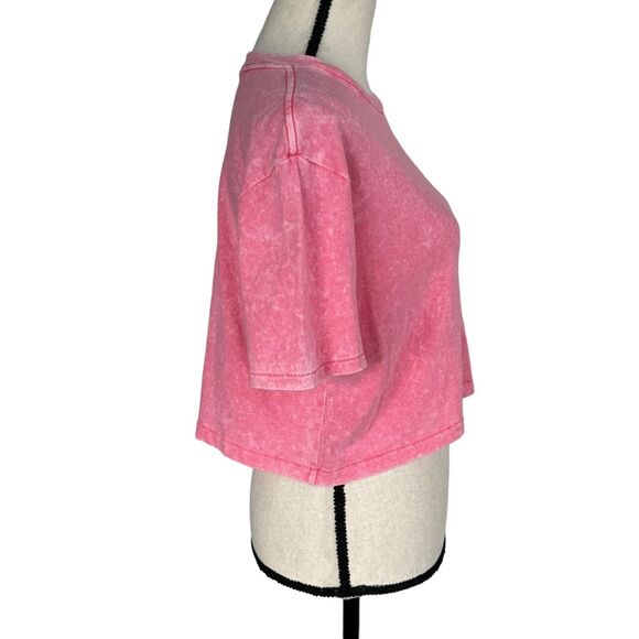Aero JRS Small 80's Boxy Cropped Tee T-Shirt Top Short Sleeve Stretch Pink - Picture 2 of 6